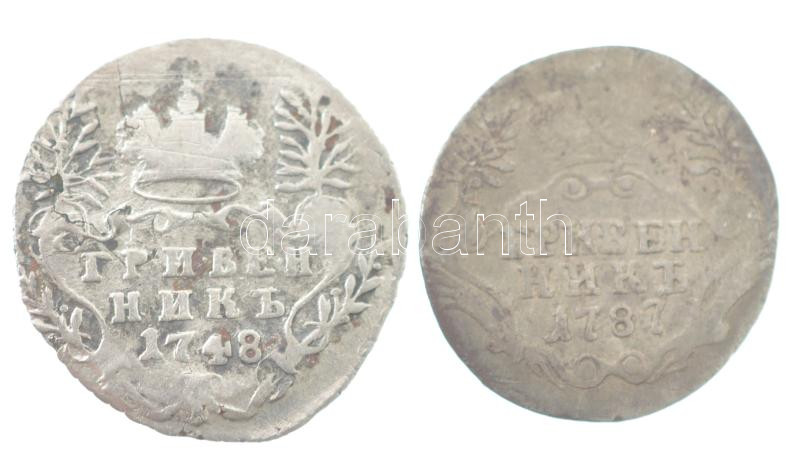 Orosz Birodalom 1748. 10k (Grivennik) Ag 'Erzsébet' (2,15g) + 1787. 10k (Grivennik) Ag 'II. Katalin' (1,65g) T:2-,3 Russian Empire 1748. 10 Kopecks (Grivennik) Ag 'Elizabeth' (2,15g) + 1787. 10 Kopecks (Grivennik) Ag 'Ekaterina II' (1,65g) - Image 2