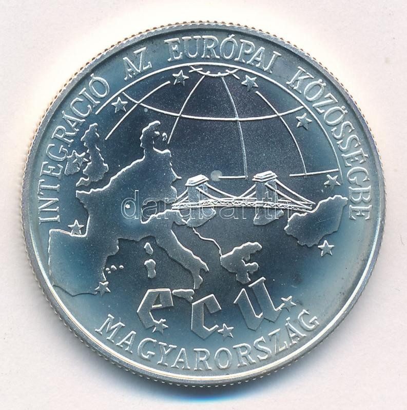 1993. 500Ft Ag 'Integráció az EU-ba-ECU' kapszulában, tanúsítvánnyal T:BU kis patina Adamo EME34