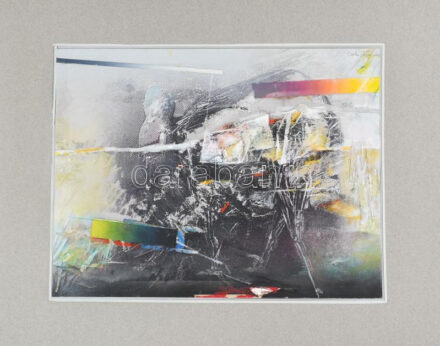 Csehi Péter (1950-2016): Kavalkád (cím nélkül), 2002. Vegyes technika, kollázs, papír, karton, jelezve jobbra fent. 29x38 cm