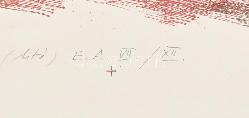 Bálványos Huba (1938-2011): Egy lángoló hozzászólás emléke, 1985. Litográfia, papír, jelzett, művészpéldány E.A. VII. / XII. számozással, párdarabja reprodukálva: XIII. Országos Grafikai Biennálé, 1985, 14. oldal, 39x33 cm - Image 2