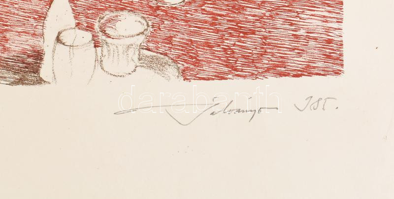 Bálványos Huba (1938-2011): Egy lángoló hozzászólás emléke, 1985. Litográfia, papír, jelzett, művészpéldány E.A. VII. / XII. számozással, párdarabja reprodukálva: XIII. Országos Grafikai Biennálé, 1985, 14. oldal, 39x33 cm - Image 3