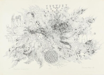 Ábrahám Rafael (1929-2014): Mystical composition. Szitanyomat, papír, jelzett, művészpéldány E.A. jelzéssel, 35x54 cm