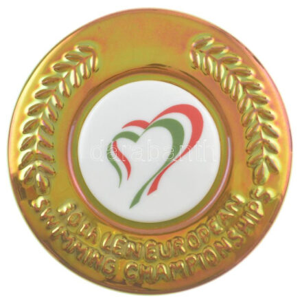 2010. '30. Úszó Európa Bajnokság' eozin mázas Zsolnay porcelán emlékplakett, eredeti tokban (88mm) T:1-