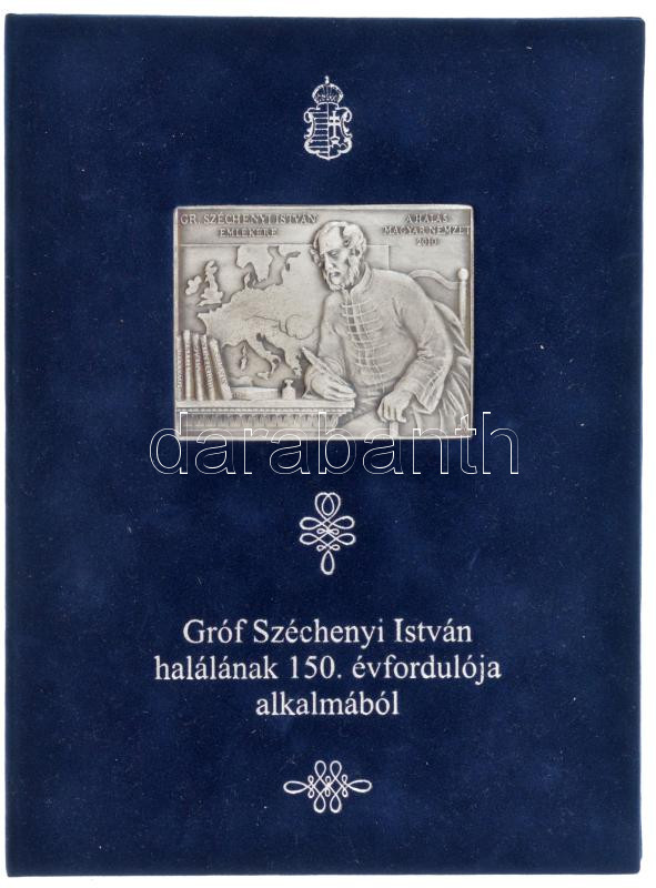 Fritz Mihály (1947-) 2010. 'Gróf Széchenyi István halálának 150. évfordulója' kétoldalas ezüstözött bronz emlékplakett kötésben rögzítve, melléklettel (78x60mm) T:1-