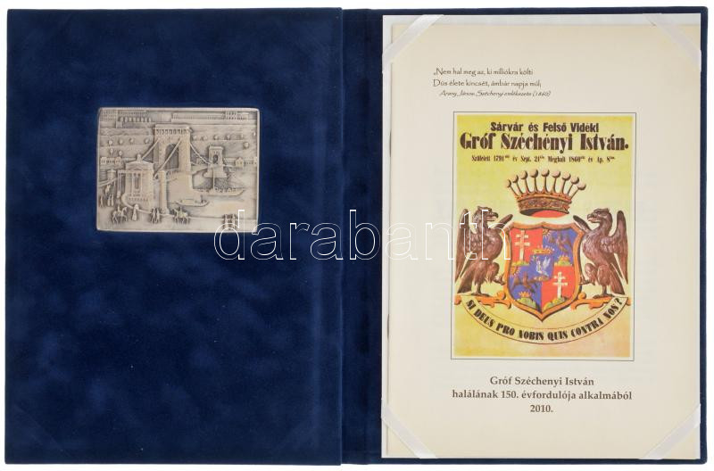 Fritz Mihály (1947-) 2010. 'Gróf Széchenyi István halálának 150. évfordulója' kétoldalas ezüstözött bronz emlékplakett kötésben rögzítve, melléklettel (78x60mm) T:1- - Image 2