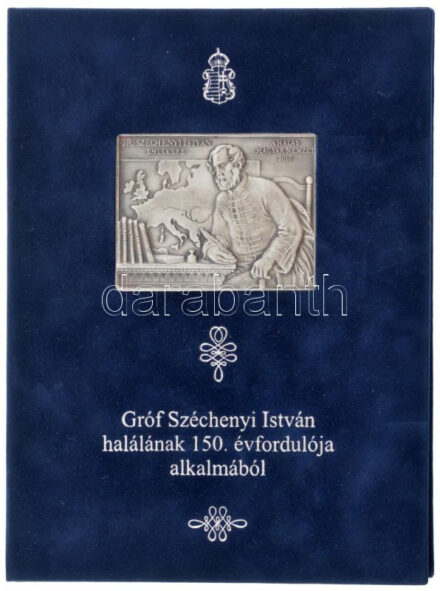 Fritz Mihály (1947-) 2010. 'Gróf Széchenyi István halálának 150. évfordulója' kétoldalas ezüstözött bronz emlékplakett kötésben rögzítve, melléklettel (78x60mm) T:1-