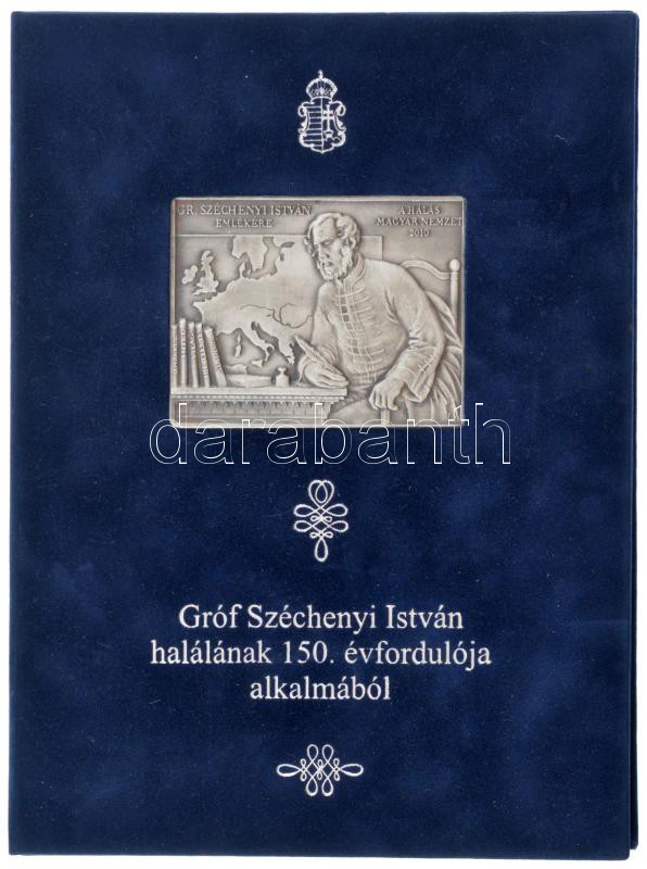 Fritz Mihály (1947-) 2010. 'Gróf Széchenyi István halálának 150. évfordulója' kétoldalas ezüstözött bronz emlékplakett kötésben rögzítve, melléklettel (78x60mm) T:1-