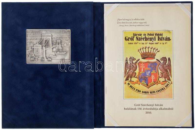 Fritz Mihály (1947-) 2010. 'Gróf Széchenyi István halálának 150. évfordulója' kétoldalas ezüstözött bronz emlékplakett kötésben rögzítve, melléklettel (78x60mm) T:1- - Image 2