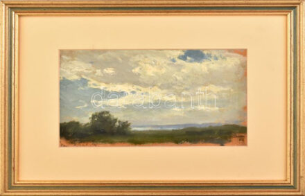 Edvi Illés Aladár (1870-1958): Táj. Olaj, karton. Jelzett. Dekoratív fakeretben.12,5x20,5 cm