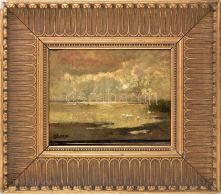 Edvi Illés Aladár (1870-1958): Vízparti táj. Olaj, vászon. Jelzett. Dekoratív, antik fakeretben. 27,5x38 cm