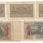 Német Harmadik Birodalom 1939-1944. 1M (3db) + 1942. 5M (2db) T:III,III- German Third Reich 1939-1944. 1 Reichsmark (3pcs) + 1942. 5 Reichsmark (2pcs) C:F,VG Krause P#R136, P#186 - Image 2