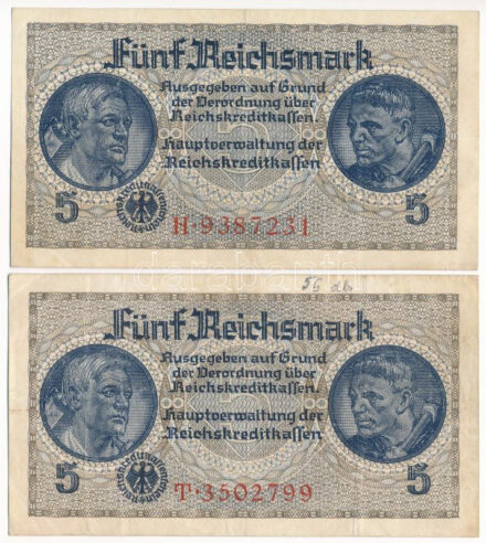 Német Harmadik Birodalom / Német megszállt területek 1940-1945. 5M (2db) T:III German Third Empire / German Occupied Territories 1940-1945. 5 Reichsmark (2pcs) C:F Krause P#R138