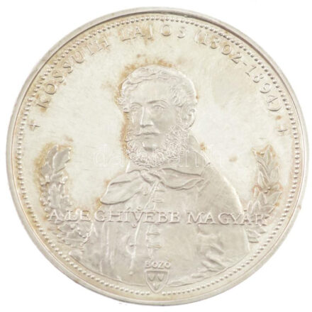 Bozó Gyula (1913-2004) 1993. 'Kossuth Lajos - Leghívebb magyar / MDF' ezüstözött fém emlékérem, peremén FÉM beütéssel, eredeti kissé kopott tokban (42mm) T:2 (eredetileg PP)