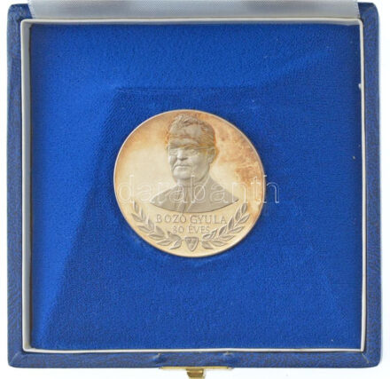 Szabó Géza (1939-2018) 1993. 'Bozó Gyula 80 éves' kétoldalas Ag emlékérem eredeti kissé kopott tokban (36.15g/0.925/43mm) T:1- (eredetileg PP) patina