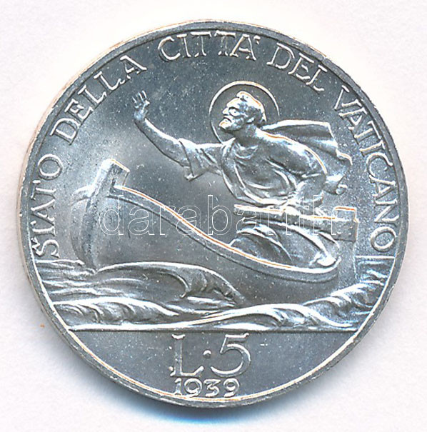 Vatikán 1939. 5L Ag 'XII. Pius' T:1,1- Vatican 1939. 5 Lire Ag 'Pius XII' C:UNC,AU Krause KM#28 - Image 2