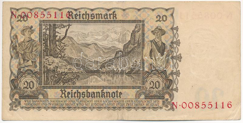 Német Harmadik Birodalom 1939. 20M 'N 00855116' T:III German Third Reich 1939. 20 Mark 'N 00855116' C:F Krause P#5A - Image 2