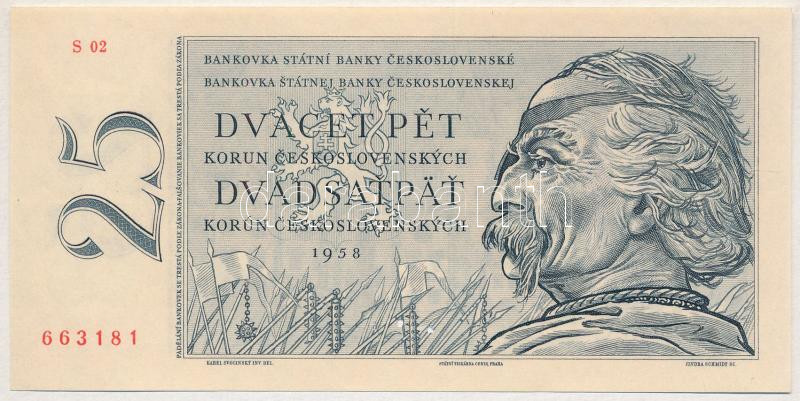 Csehszlovákia 1958. 25K 'Jan Zizka' három lyukkal perforált minta T:I- Czechslovakia 1958. 25 Korun 'Jan Zizka' specimen perforated with three holes C:AU