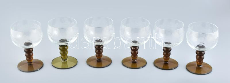 6db csiszolt talpas pohár, hibátlan, m: 14 cm