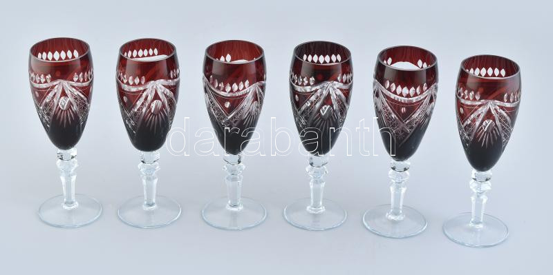6 db bordó kristály pohár, hibátlan, m: 16 cm