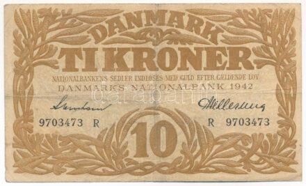 Dánia 1942. 10K 'R - Svendsen, Hellerung' T:III,III- Denmark 1942. 10 Kroner 'R - Svendsen, Hellerung' C:F,VG Krause P#31