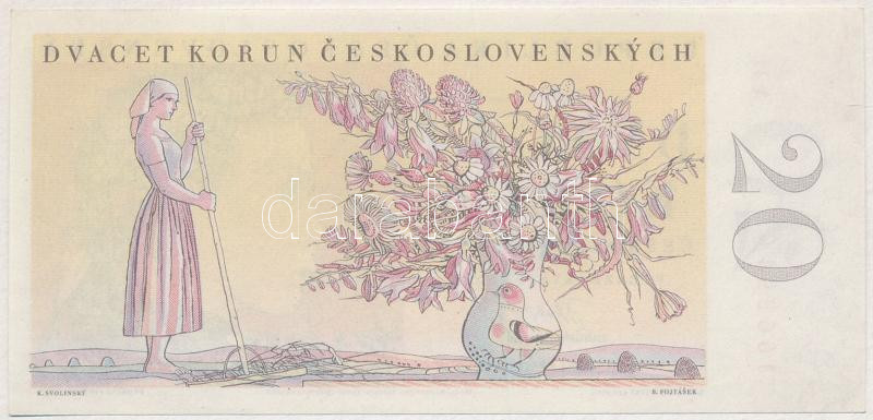 Csehszlovákia 1949. 20K 'A 11 166291' T:I Czechoslovakia 1949. 20 Korun 'A 11 166291' C:UNC Kraue 70. - Image 2