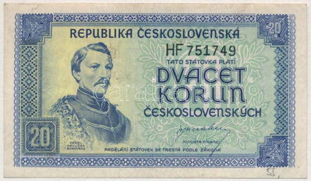 Csehszlovákia 1945. 20K 'HF 751749' T:III Czechoslovakia 1945. 20 Korun 'HF 751749' C:F Krause P#61