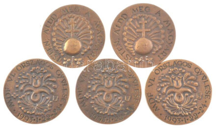 1993. 'MDF VI. Országos Gyűlése / Isten, áldd meg a magyart' kétoldalas bronz emlékérem (5x) (50mm) T:1-