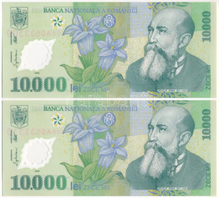 Románia 2000. 10.000L (2x) sorszámkövetők '008A0533309 - 008A0533310' T:I Romania 2000. 10.000 Lei (2x) consecutive serials '008A0533309 - 008A0533310' C:UNC