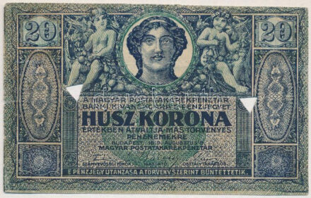 1919. augusztus 9. 20K 'R2004 365917' lyukasztással érvénytelenítve T:III kis szakadás Adamo K20