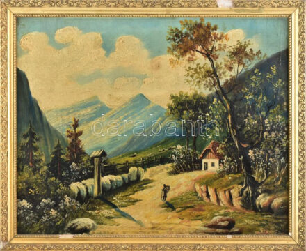 Jelzés nélkül: Hazafelé. Olaj, vászon. Dekoratív, sérült fakeretben, 41×52 cm