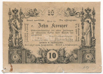 Ausztria 1860. 10Kr 'C' T:III szakadás Austria 1860. 10 Kreuzer 'C' C:F tear Adamo G92