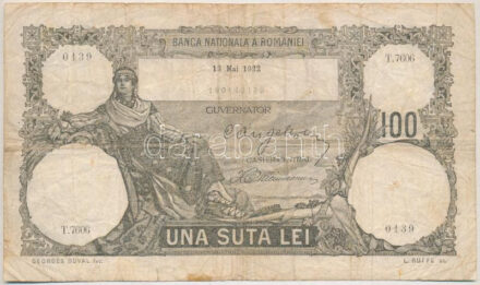 Románia 1932. 100L 'T. 7606 0139' T:III- Romania 1932. 100 Lei 'T. 7606 0139' C:VG Krause P#33