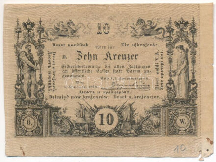 Ausztria 1860. 10Kr 'D' T:II kis szakadás, tűlyuk Austria 1860. 10 Kreuzer 'D' C:F small tear, needle hole Adamo G92