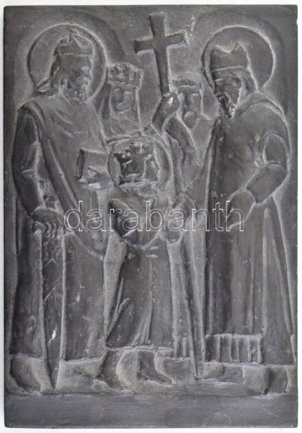Szent István, Szent Imre és Szent Gellért. Kerámia fali dísz, Jelzés nélkül 12x17 cm