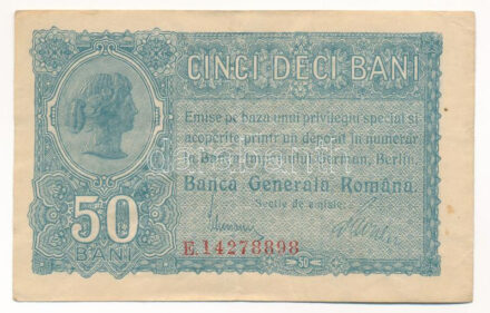 Románia / Német megszállás 1917. 50b 'E 14278898' T:III Romania / German Occupation 1917. 50 Bani 'E 14278898' C:F Krause P#M2