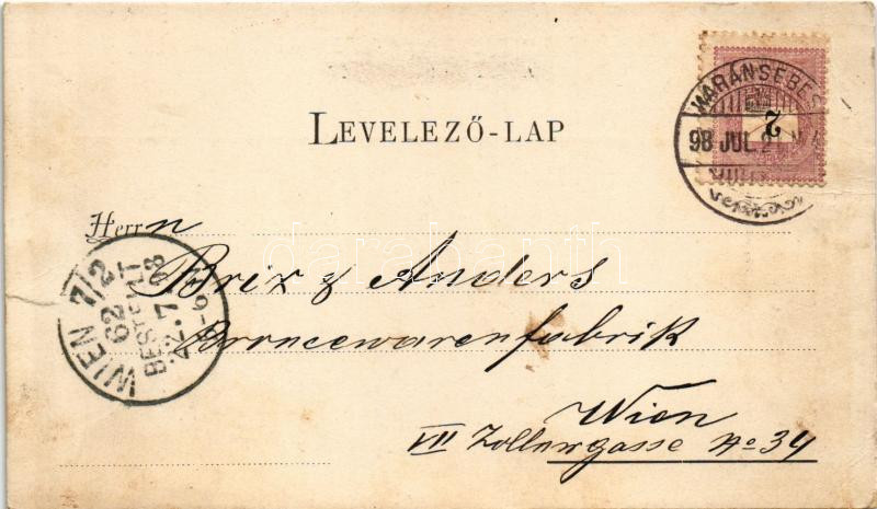 1898 (Vorläufer) Karánsebes, Caransebes; Diocesan-Buchdruckerei & Buchhandlung, Lager v. Kirchen-Requisiten u. Paramente / Egyházmegyei könyvnyomda és könyvesbolt üzletének reklámlapja / Diocesan book printing works & bookshop, - Image 2