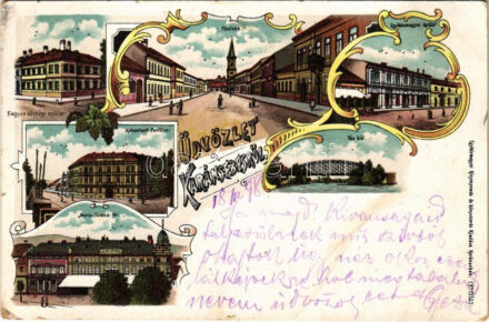 1898 (Vorläufer) Karánsebes, Caransebes; Vermögensgemeinde, Officiers-Pavillon, Hauptgasse, Diöcesan-Gebäude, Eiserne Brücke, Maria Theresien-Platz / Tiszti pavilon, Fő utca, Egyházmegye épülete, Vashíd, Mária Terézia tér / officers'
