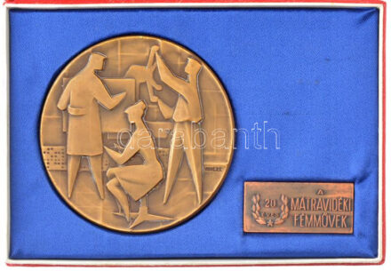 Vincze Dénes (1914-1972) 1972. '20 éves a Mátravidéki Fémművek' bronz emlékérem kiegészítő táblával eredeti tokban (80mm) T:1-