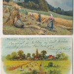 4 db RÉGI folklór motívum képeslap: aratás / 4 pre-1945 folklore motive postcards: harvesting