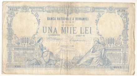 Románia 1921. 1000L 'E.151 0345 03754345' T:III,III- Romania 1921. 1000 Lei 'E.151 0345 03754345' C:F,VG Krause P#23
