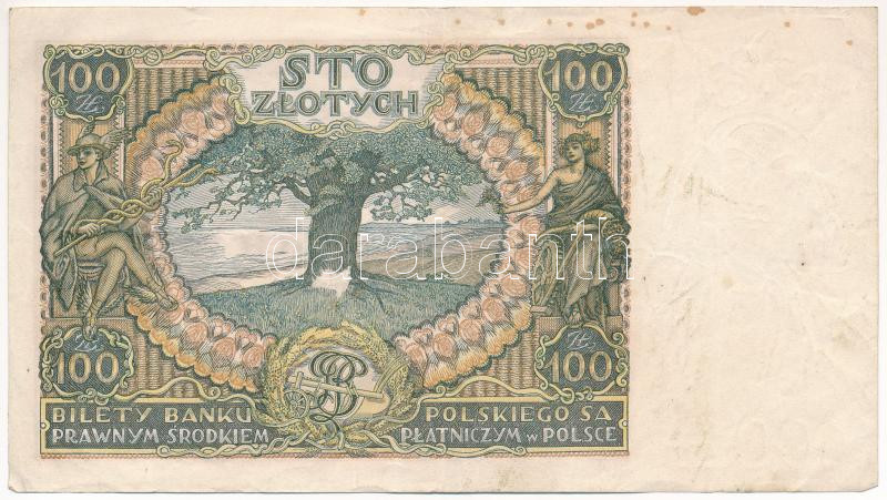 Lengyelország 1934. 100Zl T:III fo. Poland 1934. 100 Zlotych C:F spotted Krause P#75 - Image 2