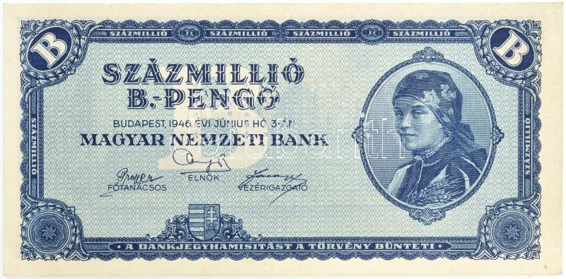 1946. 100.000.000BP hamis(?) 'MINTA' perforációval T:I Adamo P39