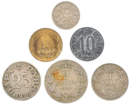 Jugoszlávia 1920-1938. 10p-2D (6xklf) T:1--2- patina Yugoslavia 1920-1938. 10 Para - 2 Dinara (6xdiff) C:AU-VF patina