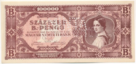 1946. 100.000BP hamis(?) 'MINTA' perforációval T:I Adamo P36