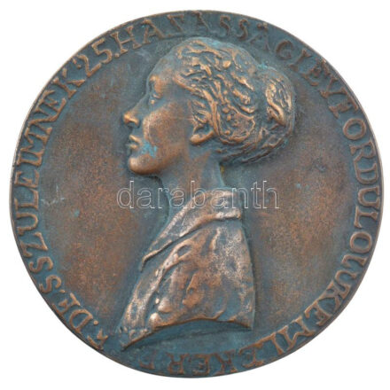 DN 'Édes szüleimnek 25. házassági évfordulójuk emlékére' bronz egyoldalas emlékérem (83mm) T:1- patina