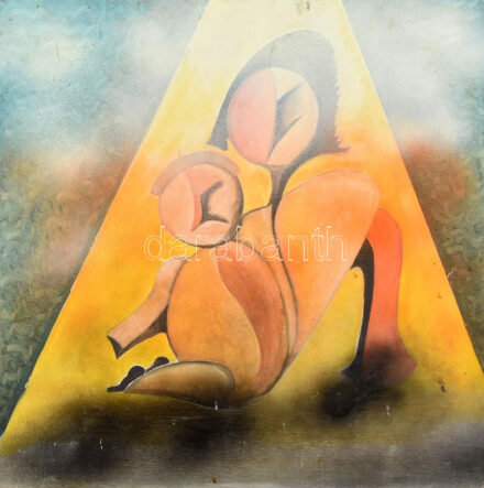 Jelzés nélkül: Anya gyermekével. Olaj, fa. 50×50 cm