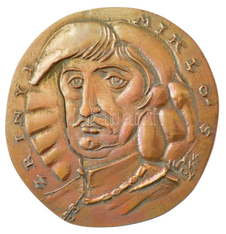 Kiss Kovács Gyula (1922-1984) DN 'Zrínyi Miklós' egyoldalas bronz emlékérem (120mm) T:1-