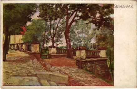 Segesvár, Schässburg, Sighisoara; Bástya sétány / Schäßburger Bastei-Partie / bastion promenade. Magyar Rotophot Társaság, Magyar Művészet - Ungarische Kunst Nr. 62. s: Bruck Miksa (vágott / cut)
