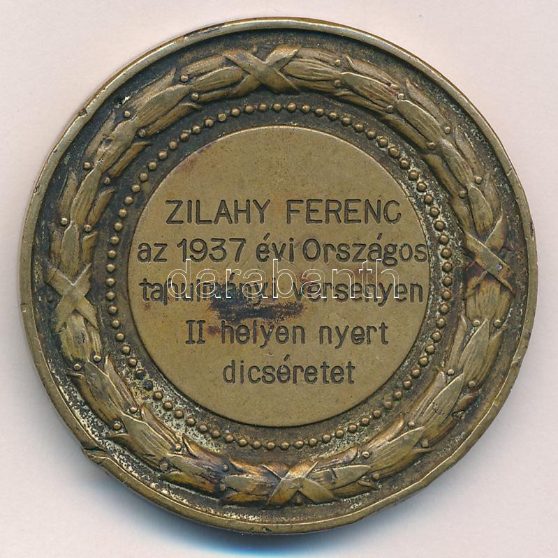 Gál Dezső (1870-?) 1921. 'VIII. Kerületi Községi Főreáliskola 50 éves fennállásának emlékére 1871-1921 / Zilahy Ferenc az 1937 évi Országos tanulmányi versenyen II. helyen nyert dicséretet' bronz kétoldalas emlékérem (42mm) T:2 - Image 2