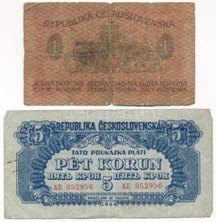 Csehszlovákia 1919. 1K + 1944. 5K + 20K (3db) T:III-IV Czechoslovakia 1919. 1 Korunu + 1944. 5 Korun + 20 Korún (3pcs) C:F-G